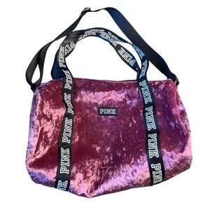 Victoria's Secret Pink Crushed Velvet Weekender Duffle Bag Pink Logo Rare